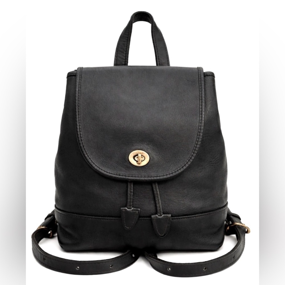 Vintage Coach Rucksack Black Leather Daypack Hand Bag SN# E069-9960 9.5” x 7.25”
